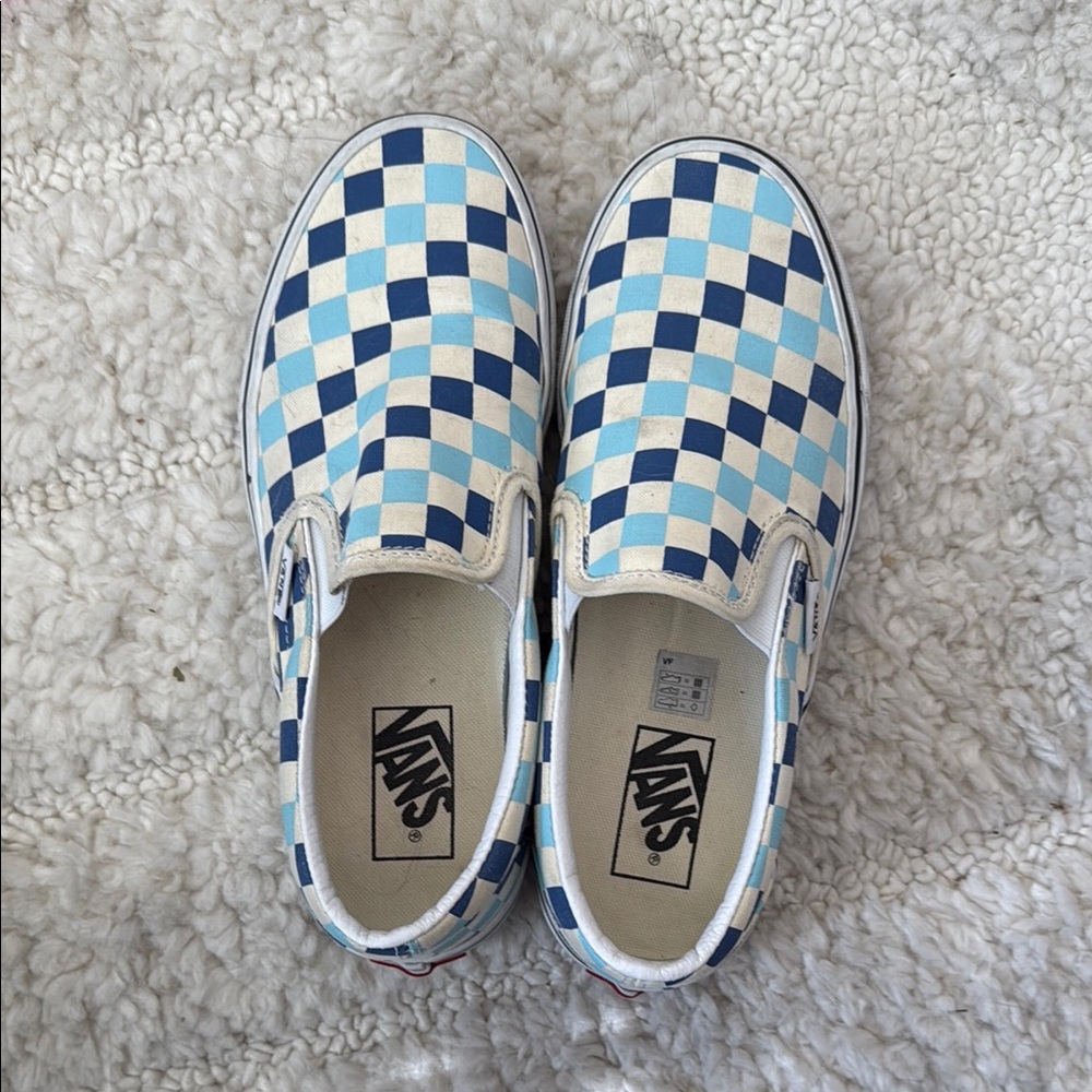 Vans Checkered Slip-On Shoes - Blue and White